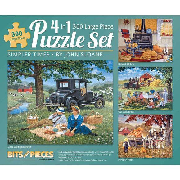 Bits and Pieces - 4-In-1 Multi-Pack 300 Piece Jigsaw Puzzles for Adults - Each M